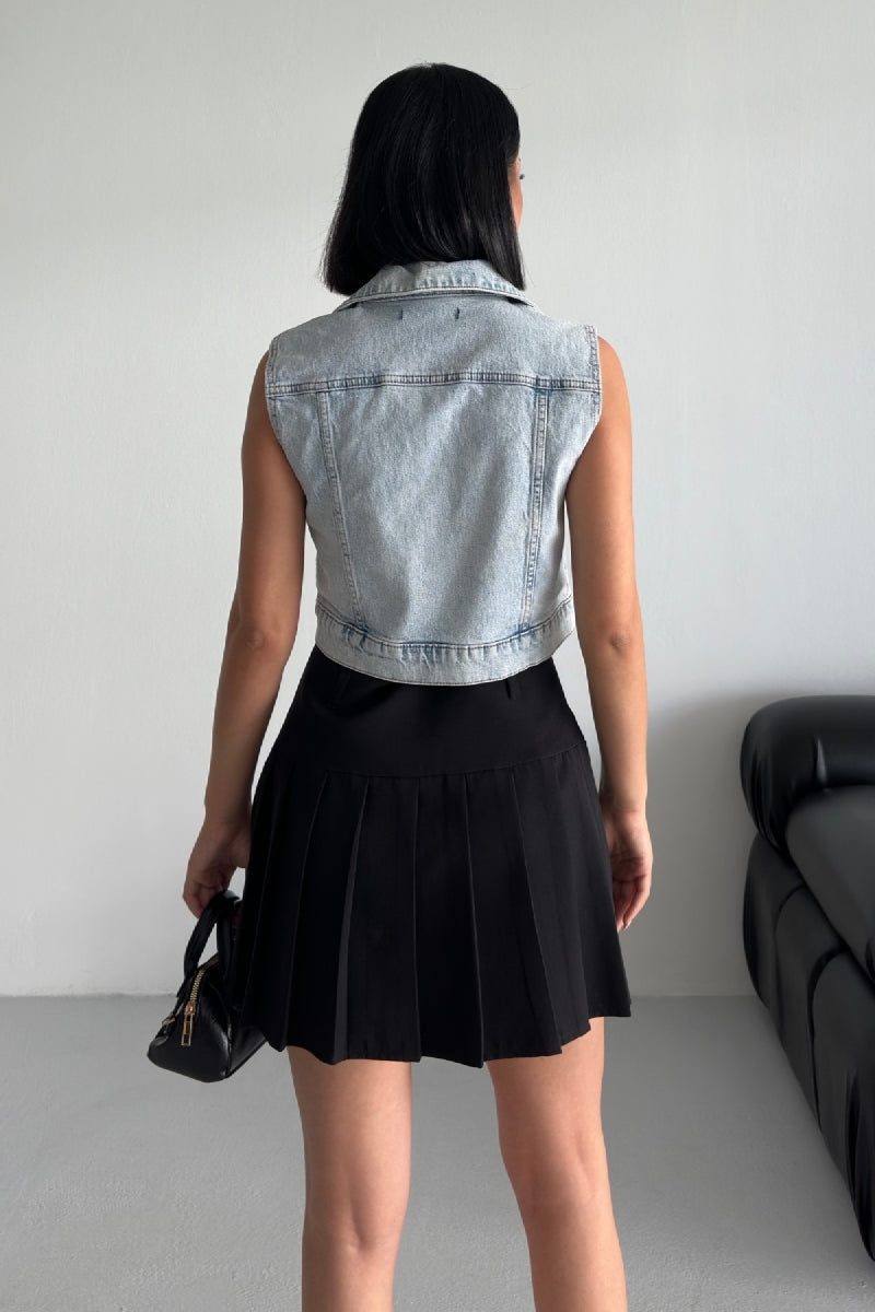 Fermuarlı Mini Kot Yelek