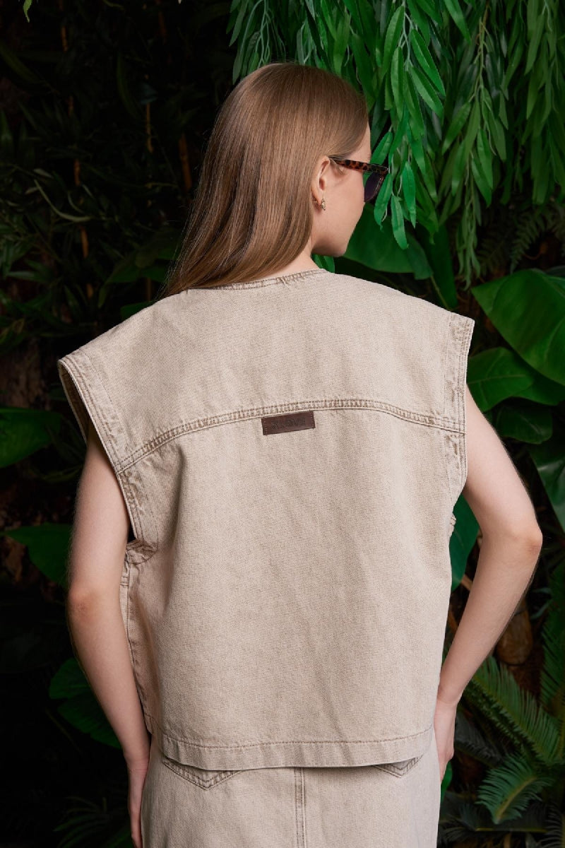 Fermuarlı Oversize Kot Yelek