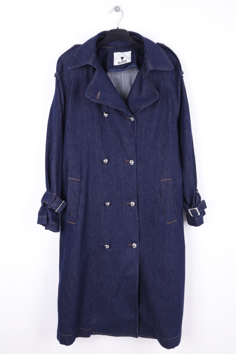 Kruvaze Yaka Kemerli Oversize Uzun Trençkot