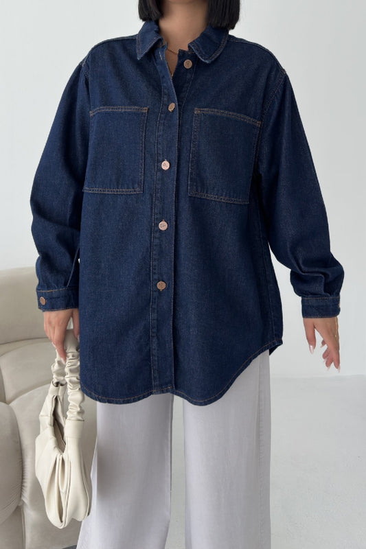 Oversized Button-Down Denim Shirt