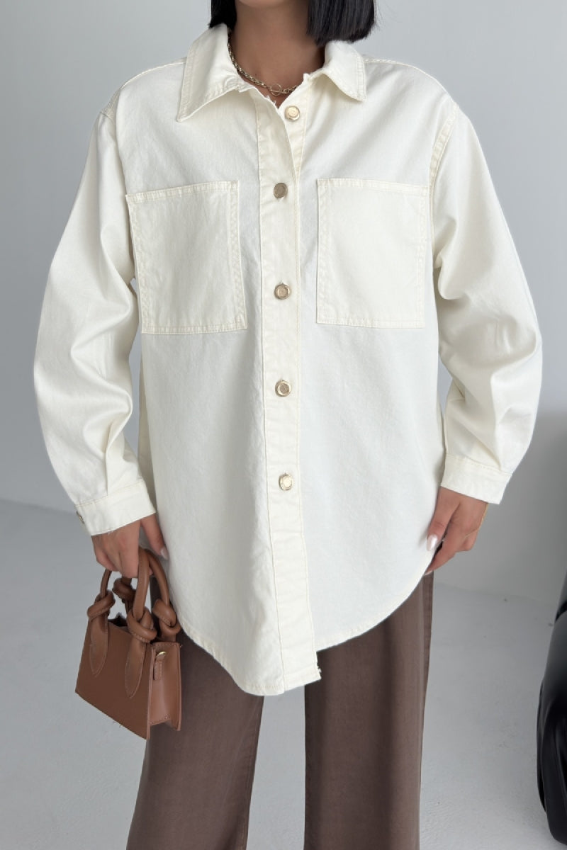 Düğmeli Oversize Kot Gömlek