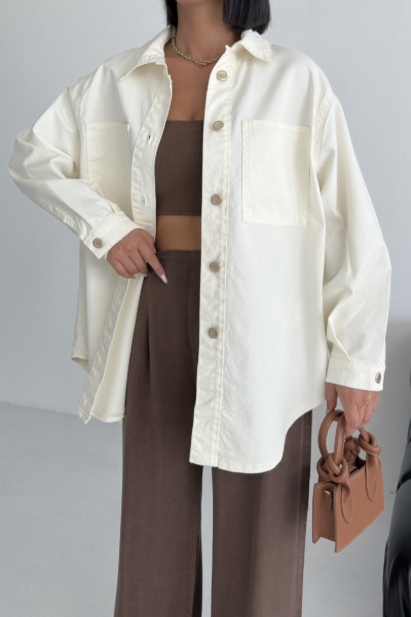 Düğmeli Oversize Kot Gömlek