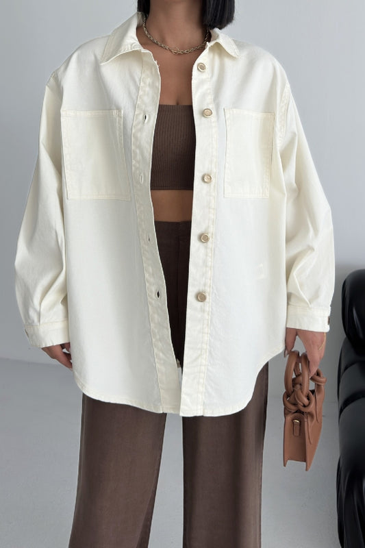 قميص جينز واسع بأزرار