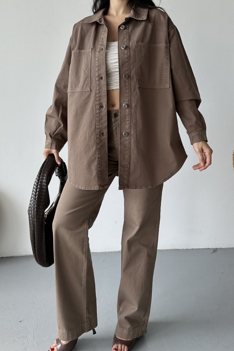 Düğmeli Oversize Kot Gömlek