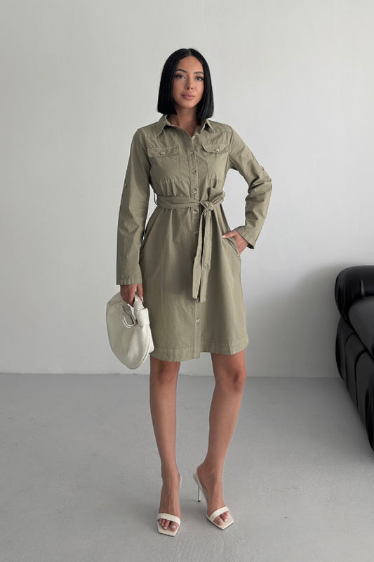 Düğmeli Uzun Gömlek Elbise