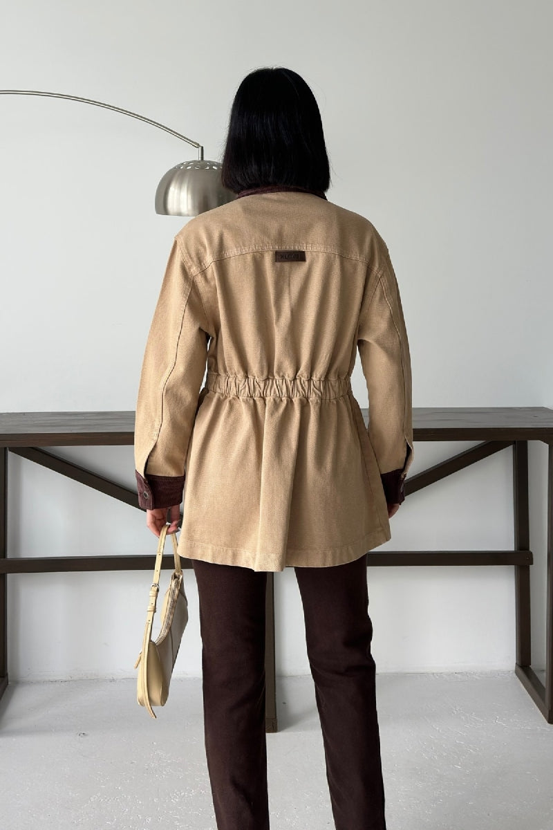 Kadife Detaylı Fermuarlı Kot Ceket