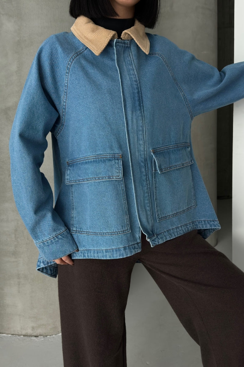 Yakası Kadife Arkası Uzun Kot Ceket