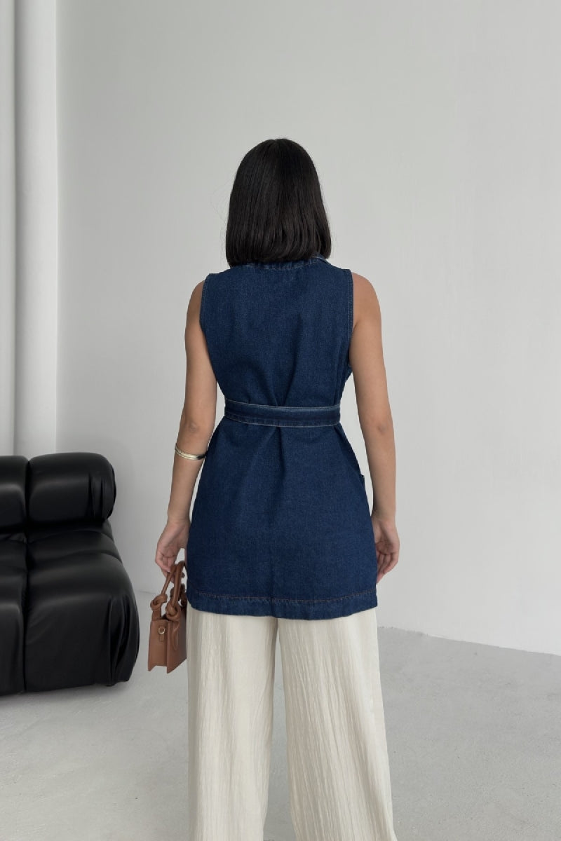 Kuşaklı Kruvaze Yaka Yelek