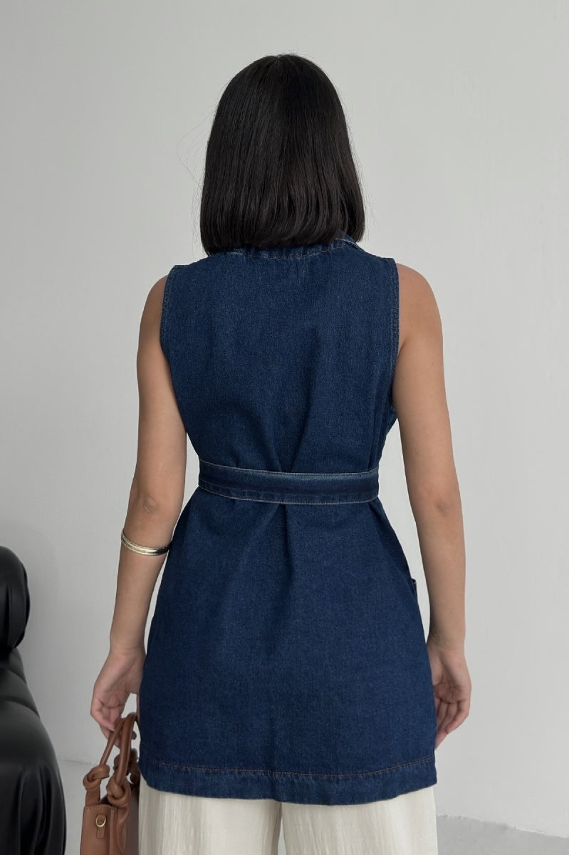 Kuşaklı Kruvaze Yaka Yelek