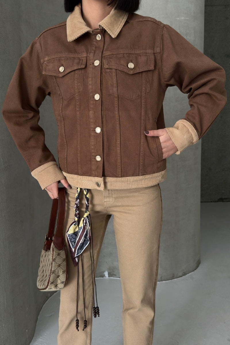 Kadife Detaylı Klasik Kot Ceket