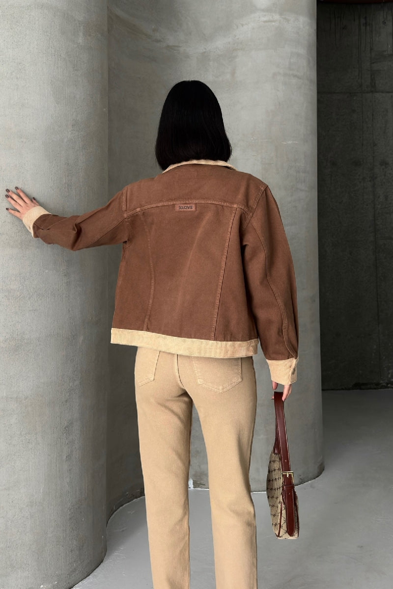 Kadife Detaylı Klasik Kot Ceket