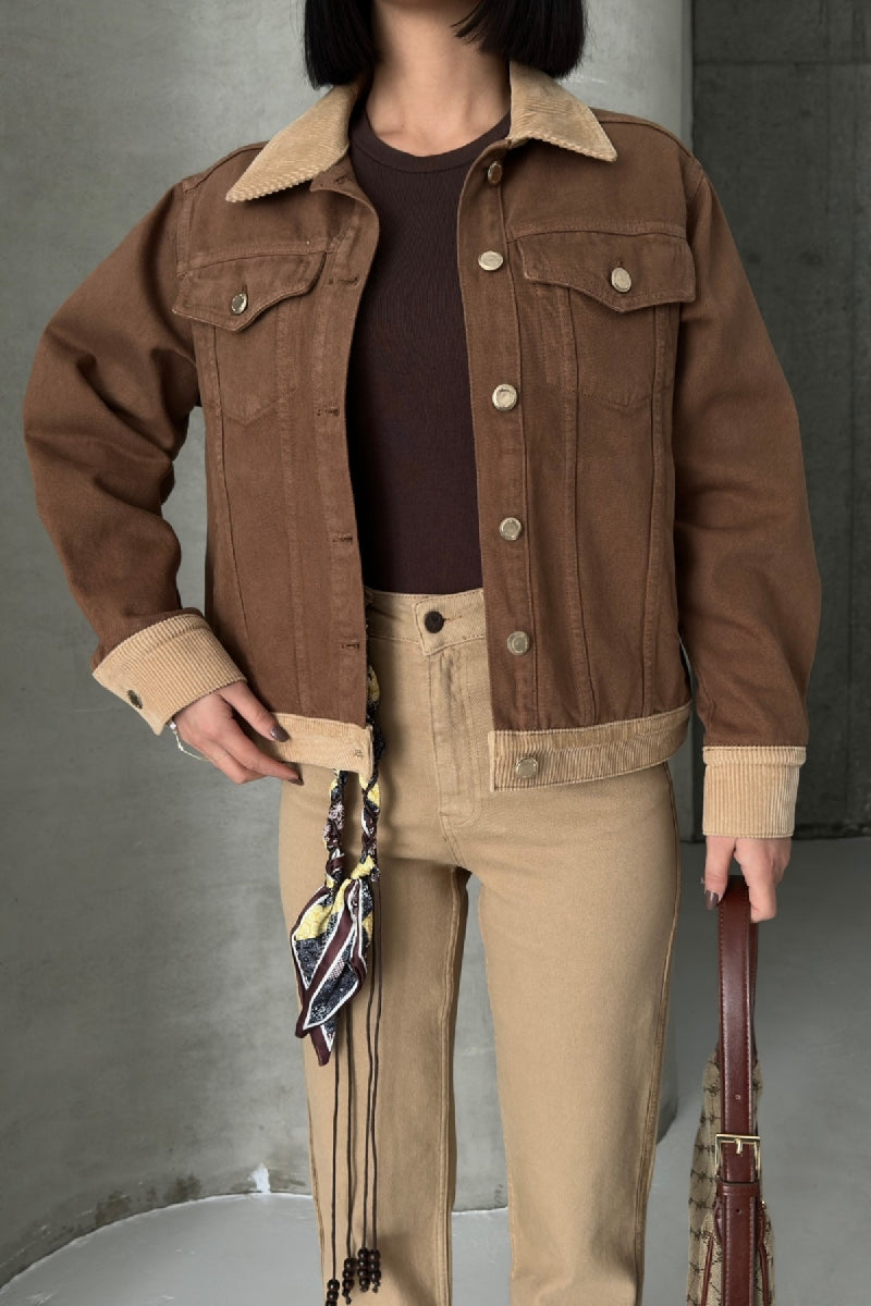 Kadife Detaylı Klasik Kot Ceket