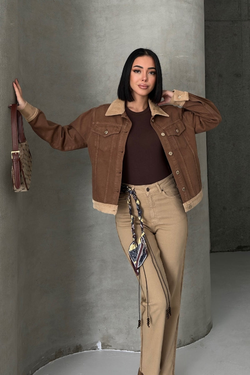 Kadife Detaylı Klasik Kot Ceket