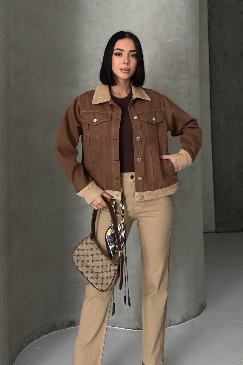 Kadife Detaylı Klasik Kot Ceket