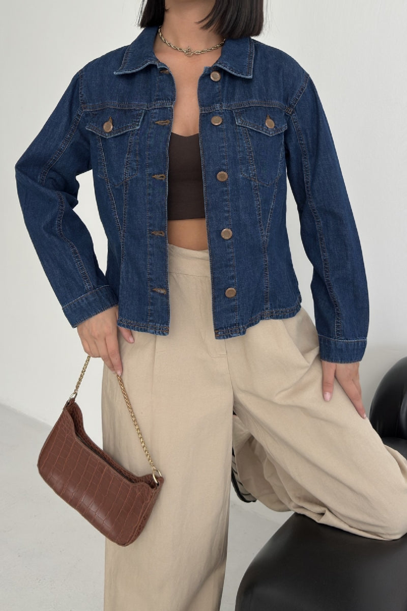 Dikiş Detaylı Kot Gömlek