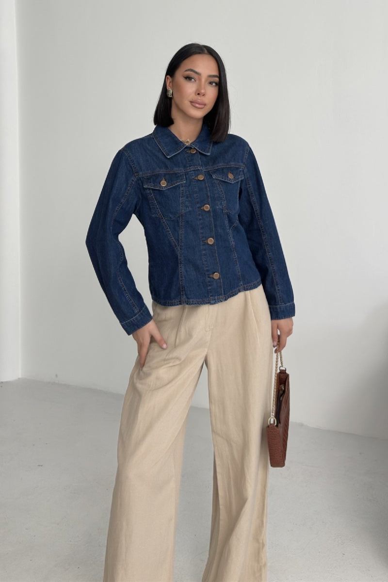 Dikiş Detaylı Kot Gömlek