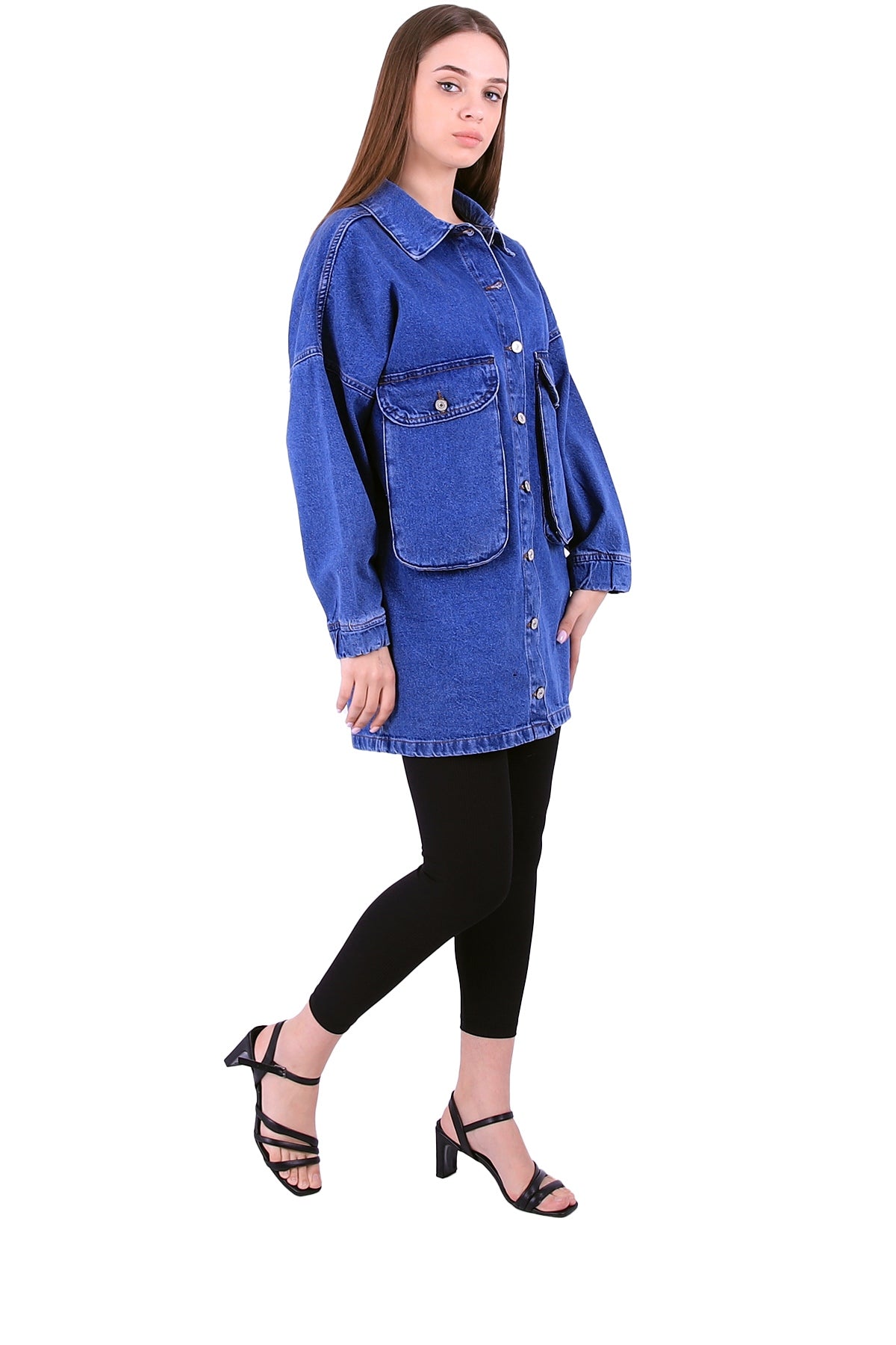 Uzun Torba Cepli Kot Ceket 688