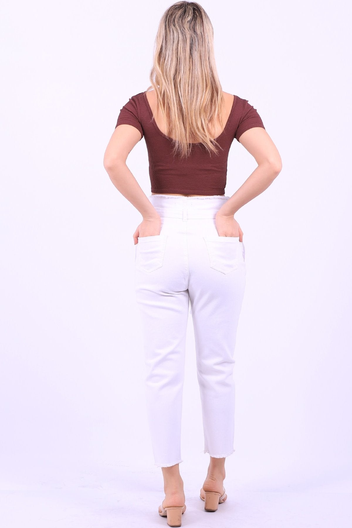 Beli Yüksek Bel Havuç Kemerli Kot Pantolon 736