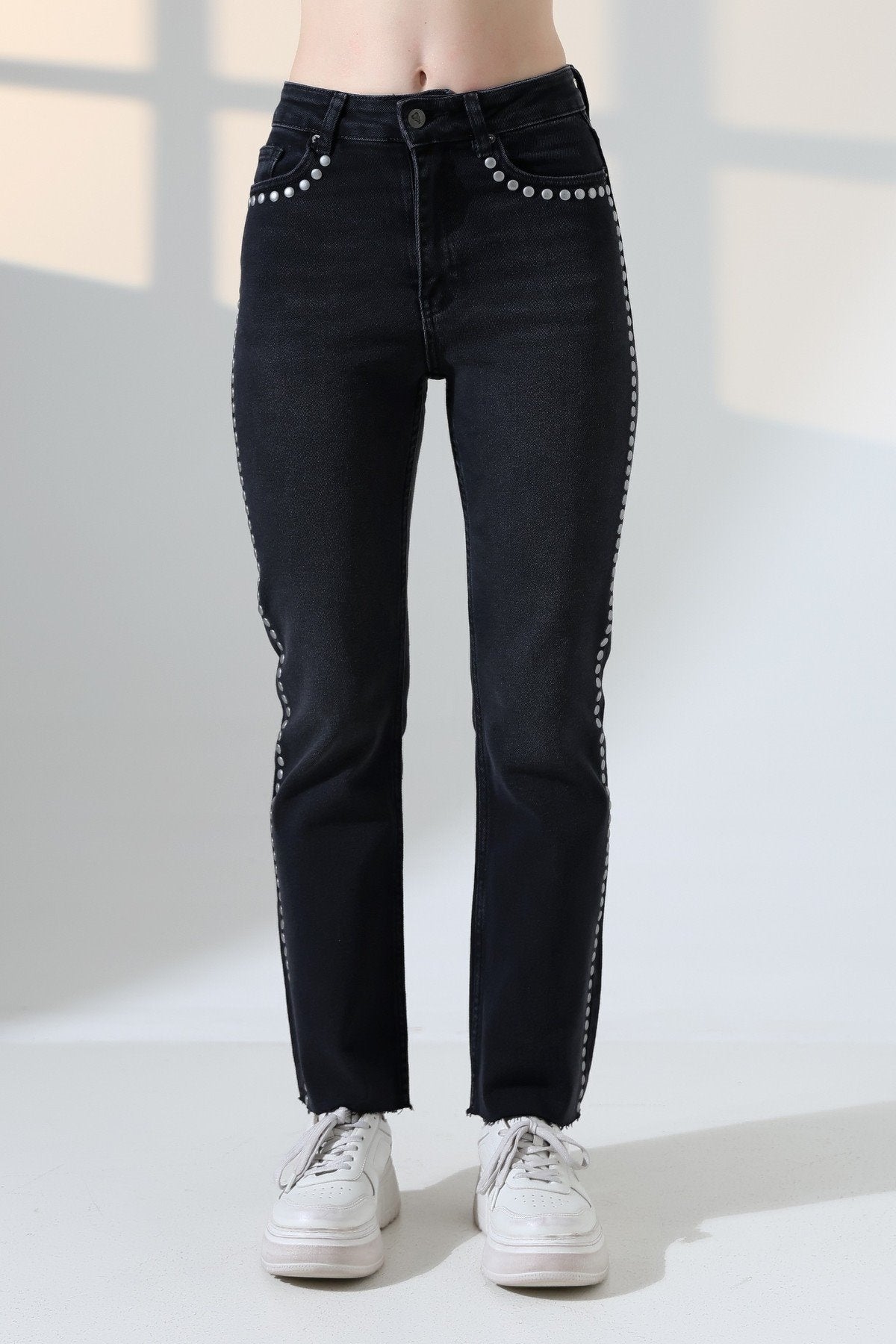 Zımba Taşlı İspanyol Mom Fit Kot Pantolon 7192