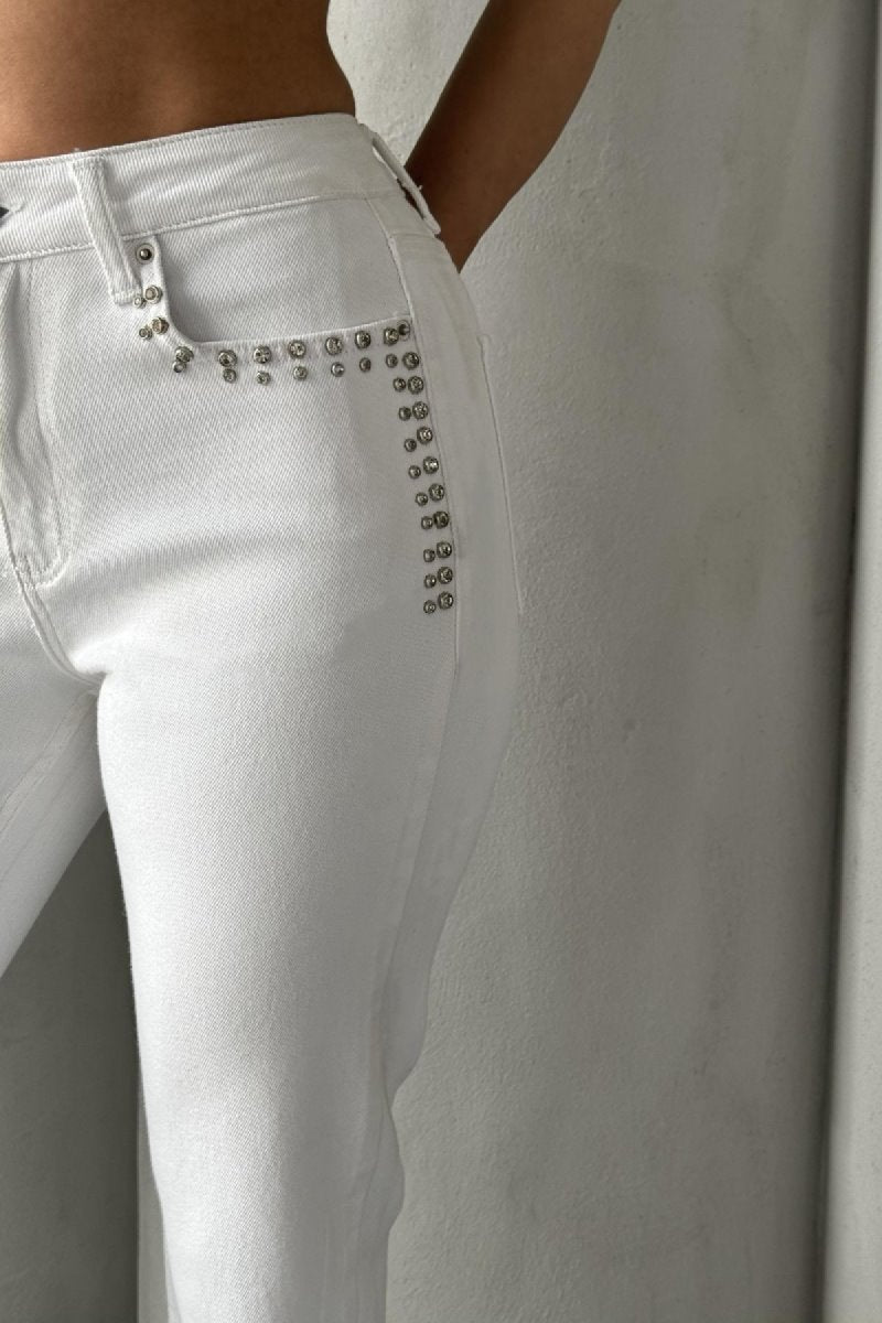 Taşlı Mom Fit Kot Pantolon 7023