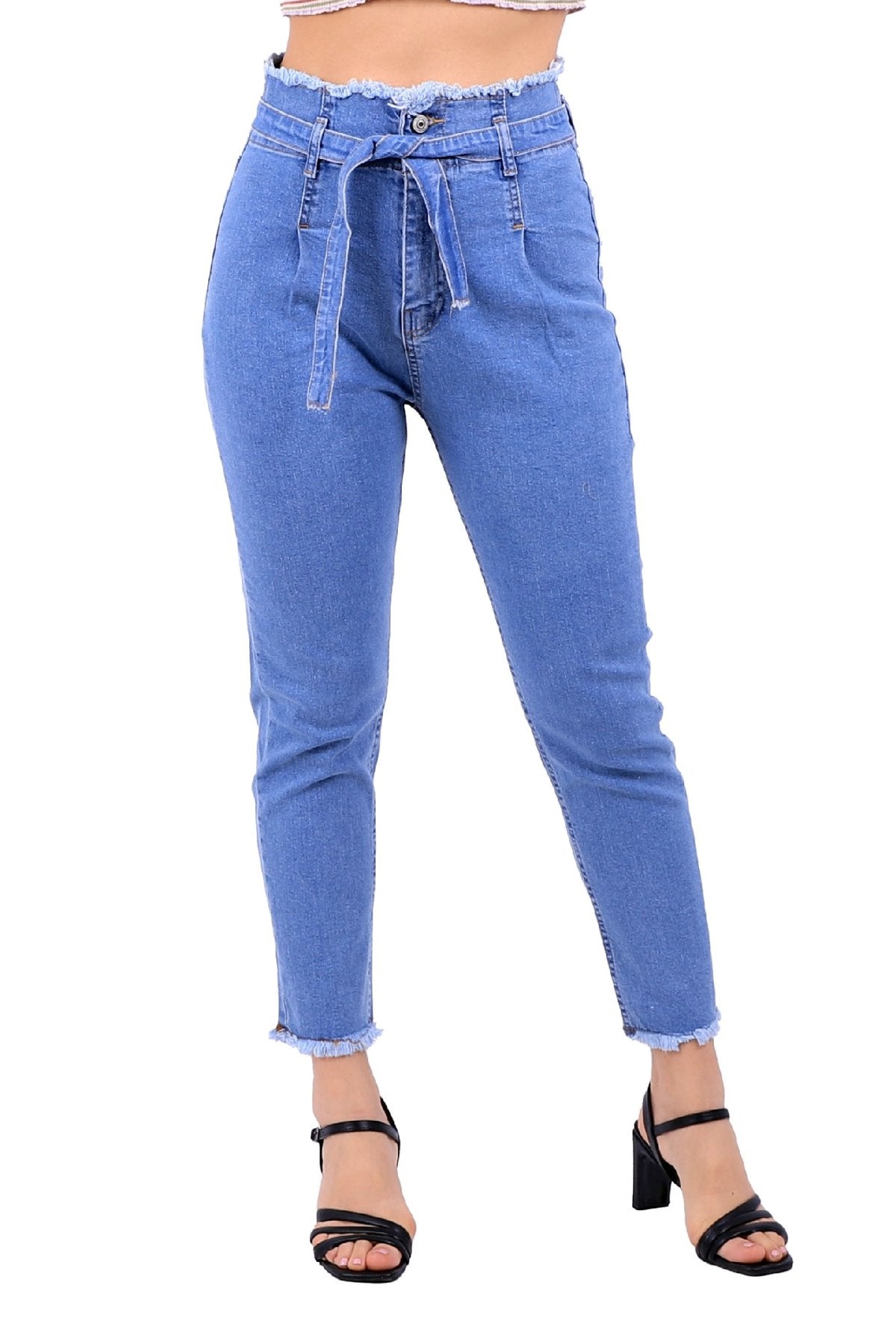 Beli Yüksek Bel Havuç Kemerli Kot Pantolon 736