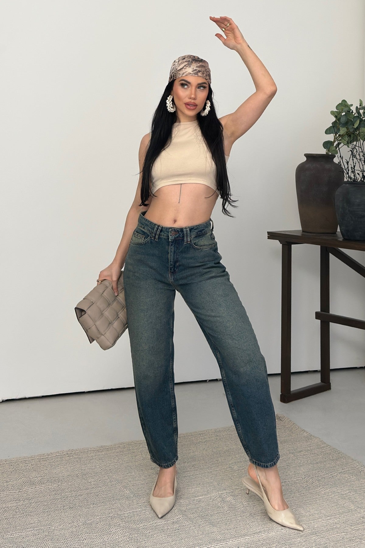 Likrasız Mom Kot Pantolon 7057