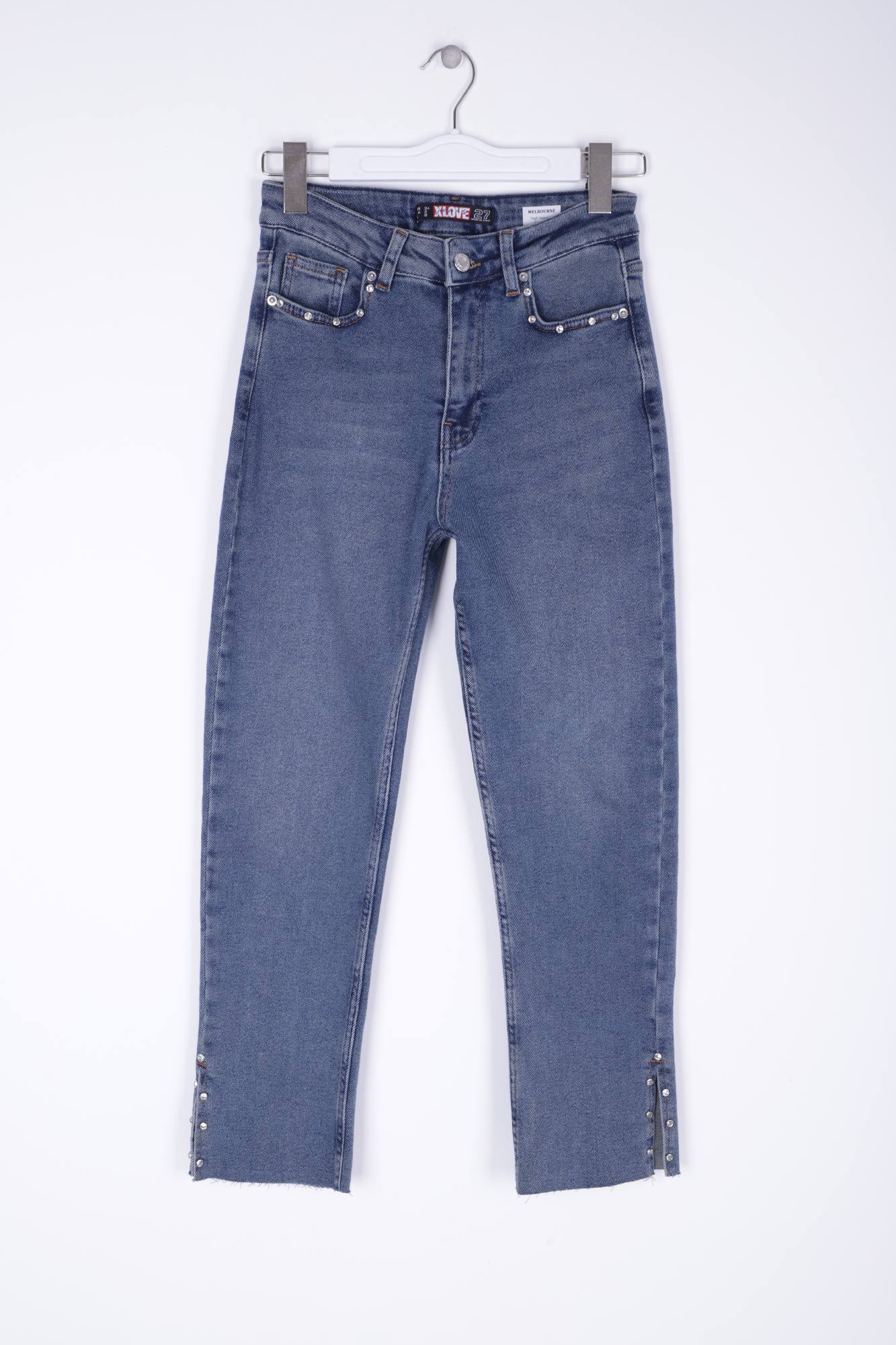 Yanı Yırtmaçlı Flare Paça Mom Kot Pantolon 1774