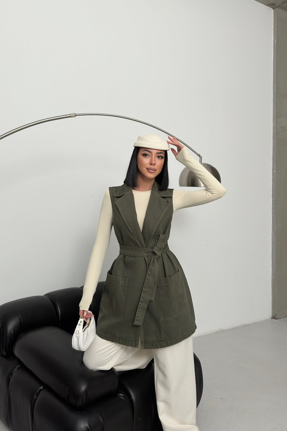 Kuşaklı Kruvaze Yaka Yelek 6137