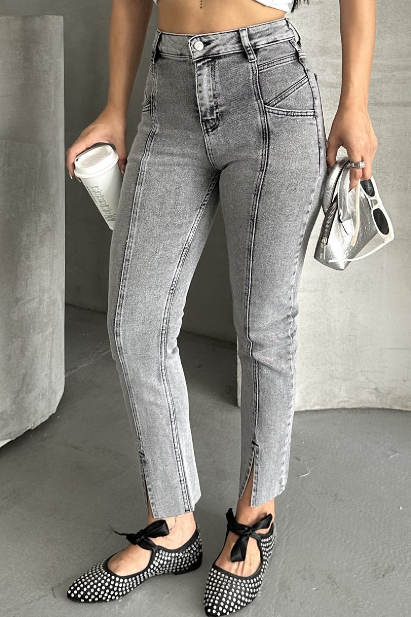 Parçalı Önü Yırtmaçlı Dikişsiz Paça Pantolon 1743