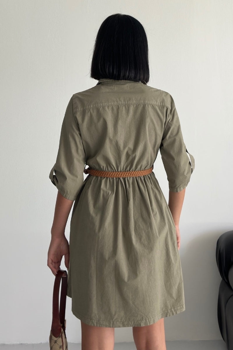 Büzgü Detaylı Kısa Kot Elbise 3040