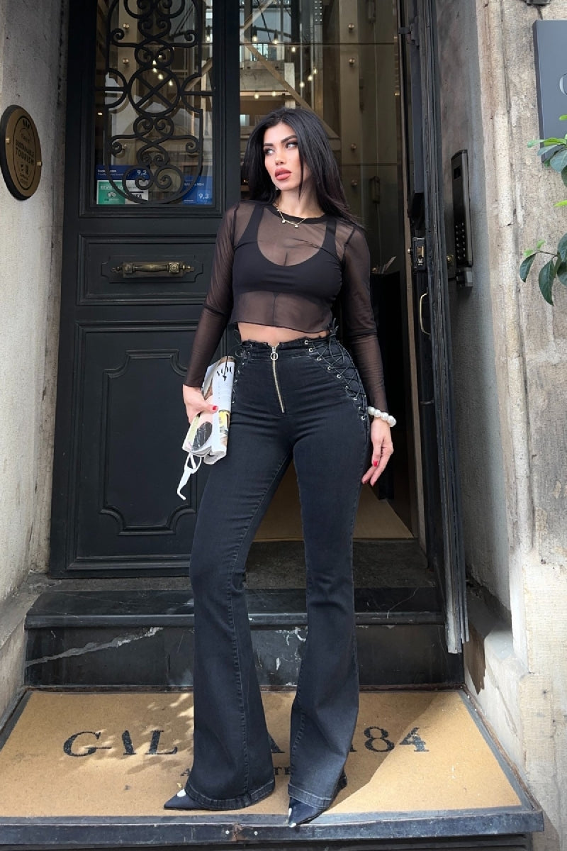 Kuşgözü Detaylı Bağcıklı Pantolon 7095