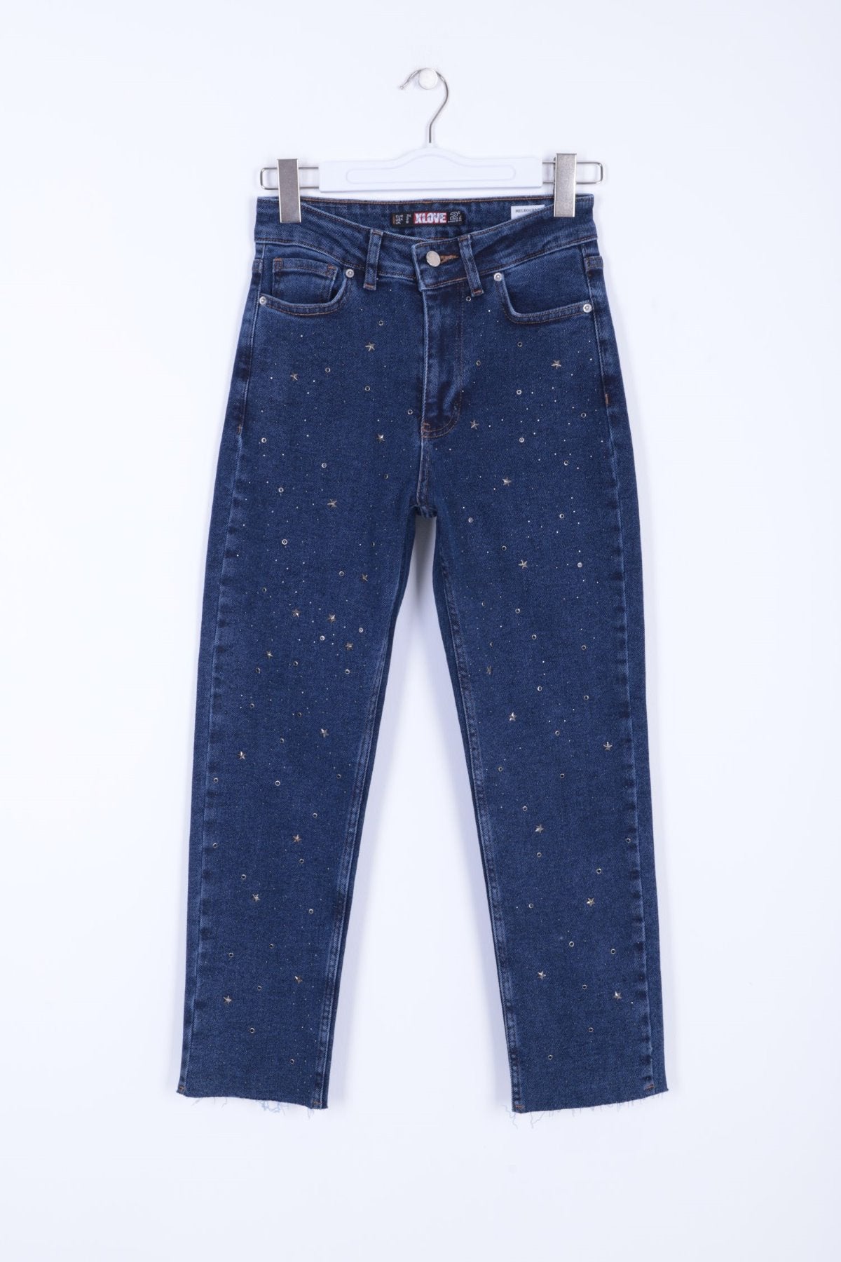 Yıldızlı Mom Fit Dikişsiz Paça Kot Pantolon 1753