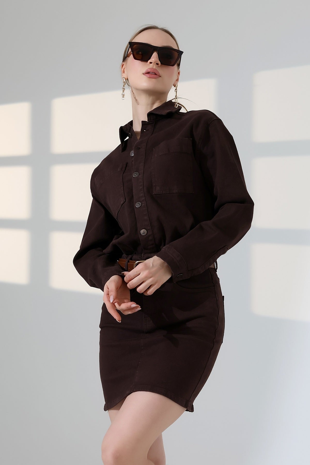 Düğmeli Mini Kot Elbise 3027