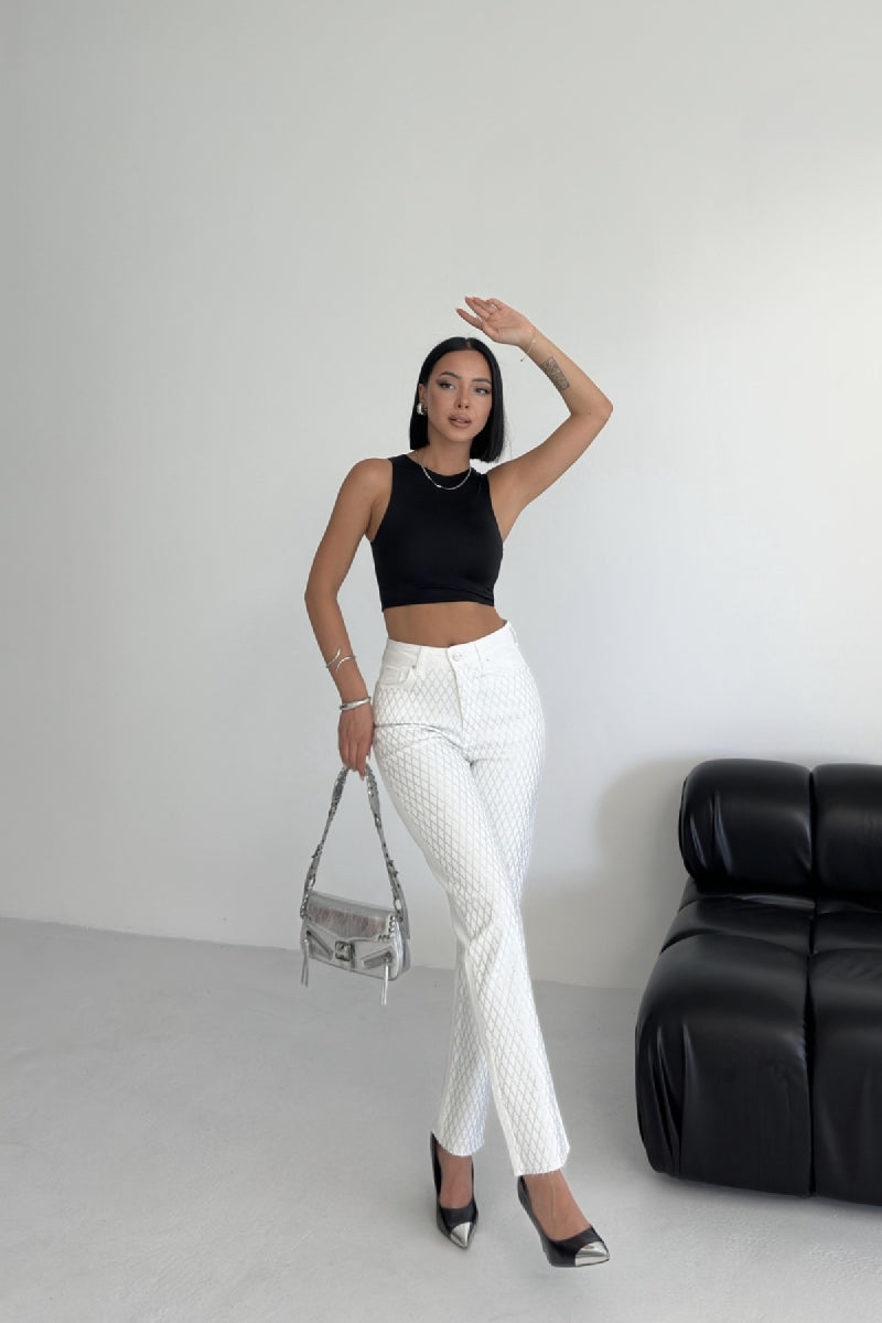 Taşlı Mom Fit Kot Pantolon 7092