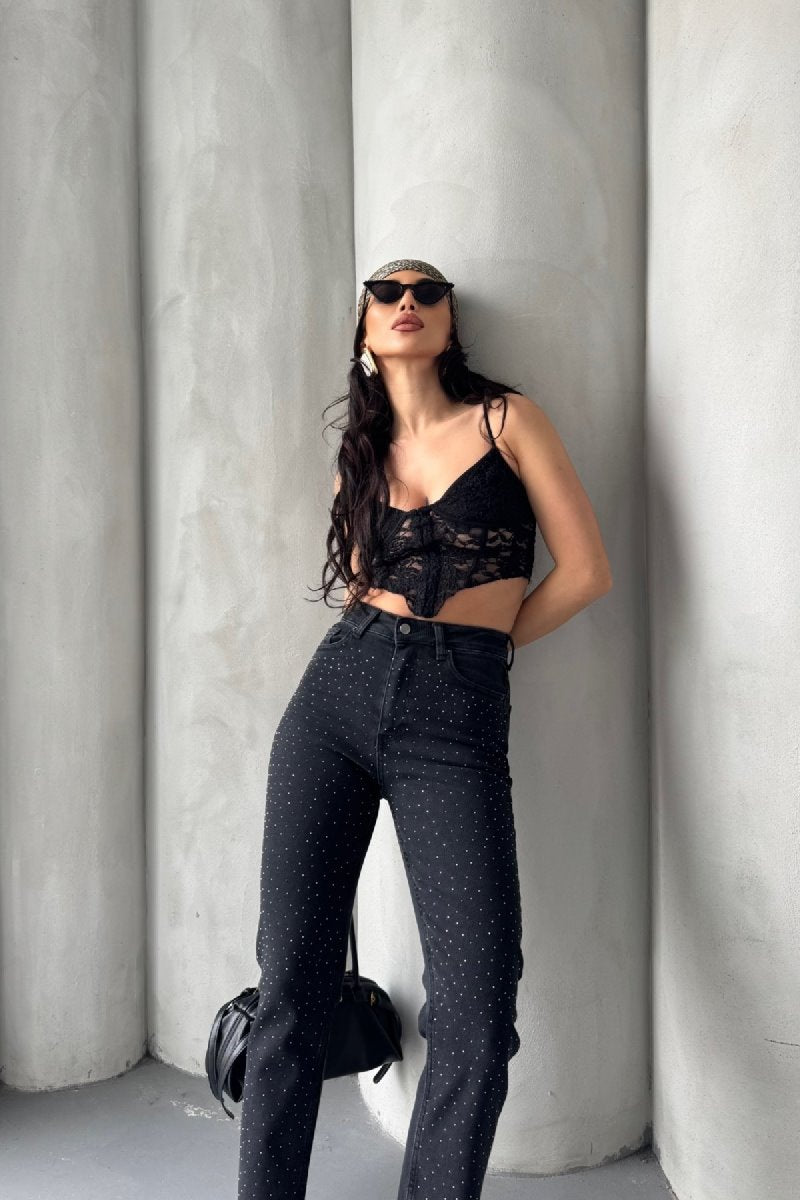 Serpme Yıldızlı Mom Fit Kot Pantolon 7040