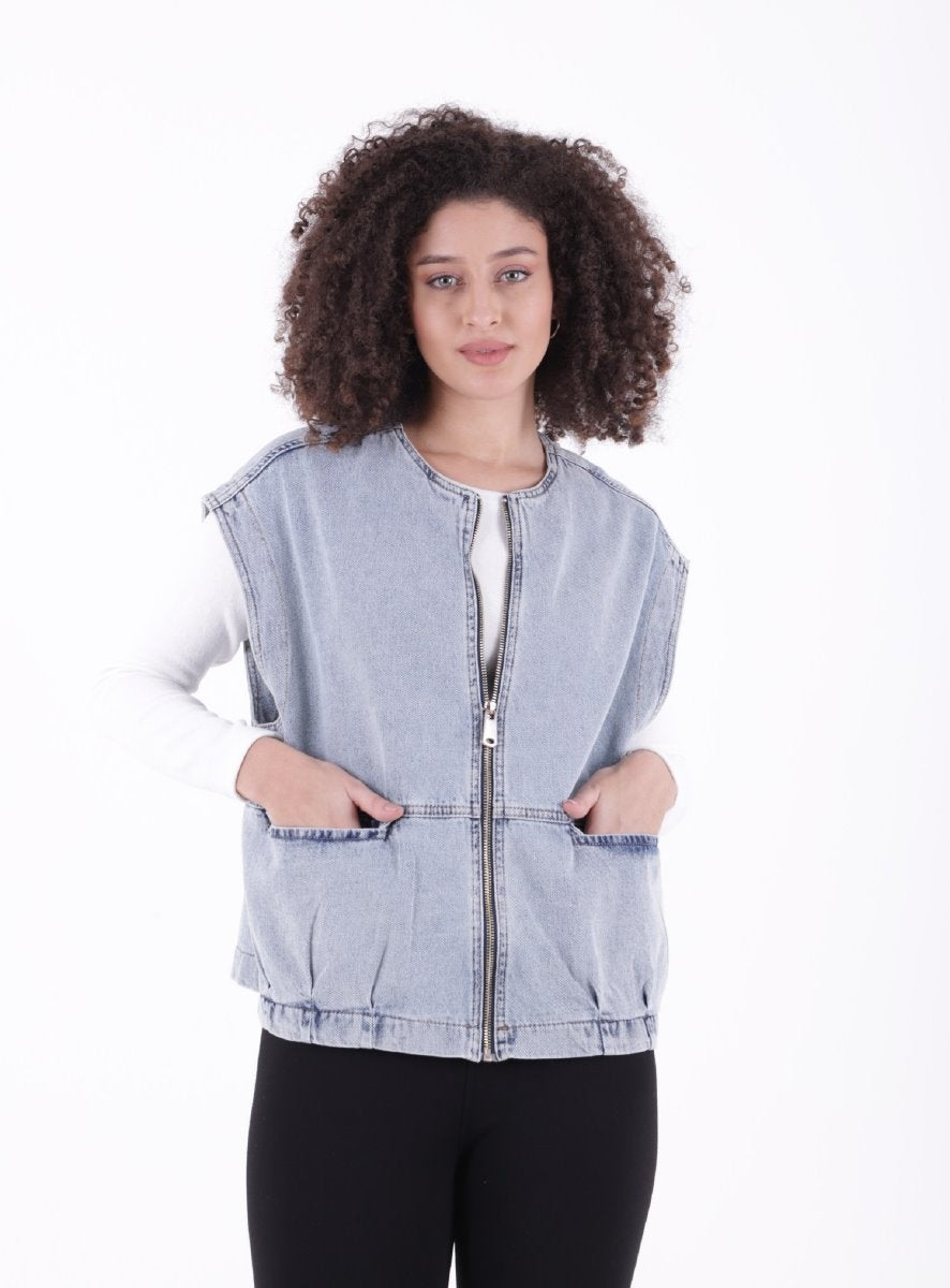 Fermuarlı Oversize Kot Yelek 6073
