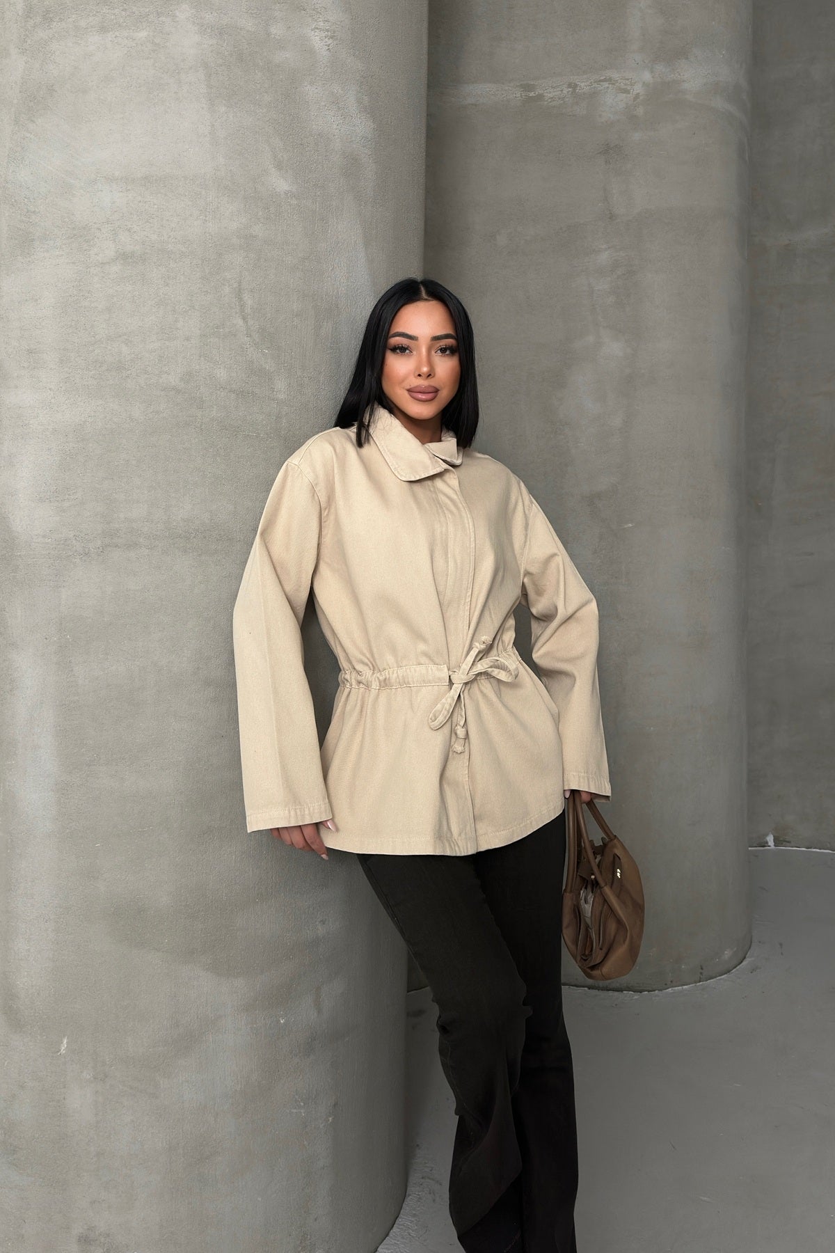 Bel Büzgü Detaylı Kot Ceket 6145