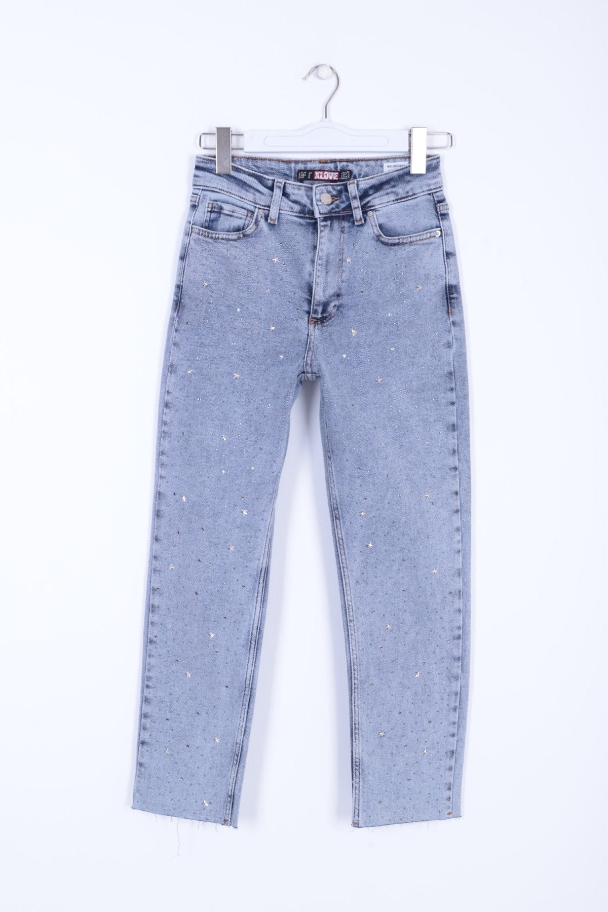 Yıldızlı Mom Fit Dikişsiz Paça Kot Pantolon 1753
