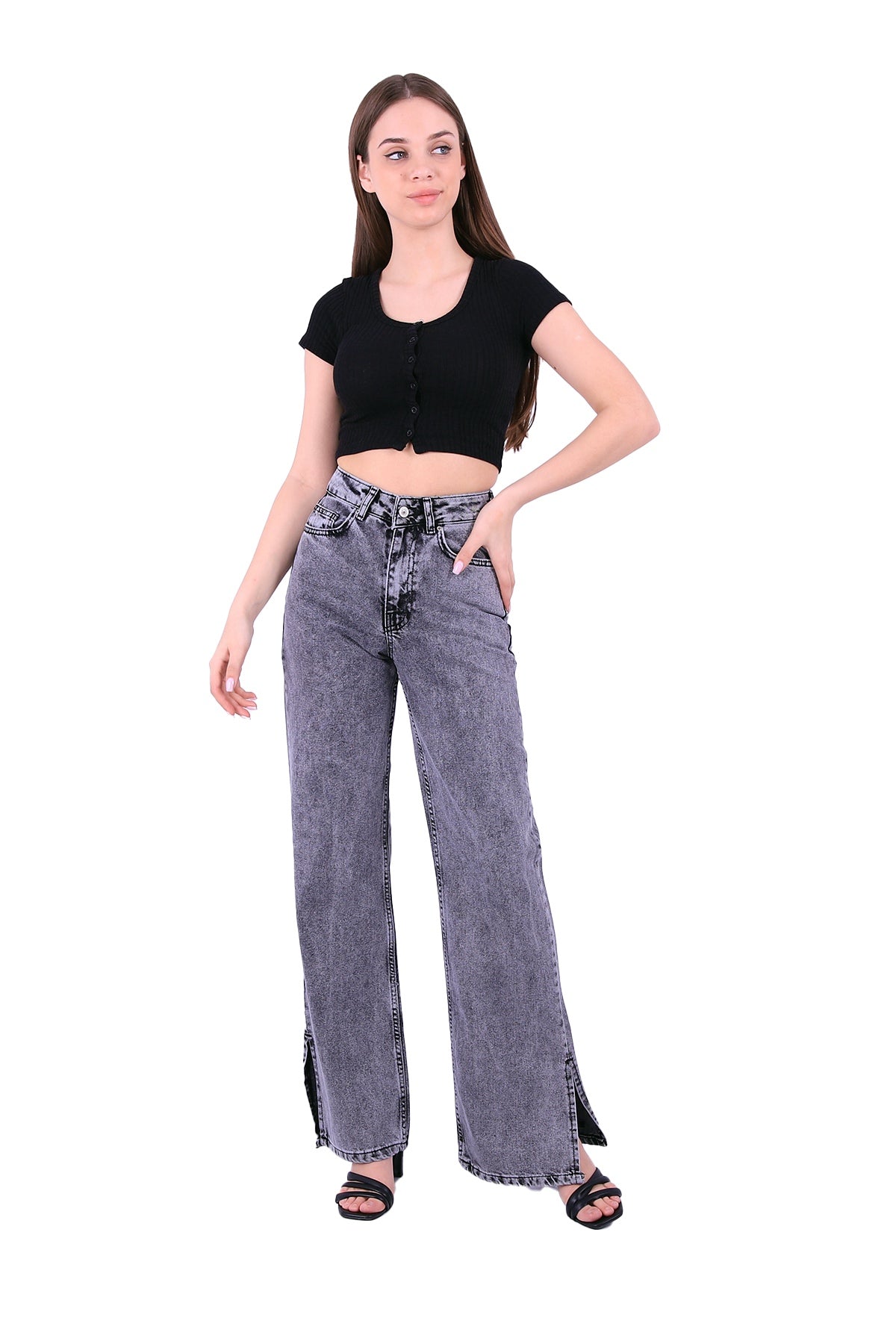 Paçası Yırtmaçlı Mom Fit Kot Pantolon 1732