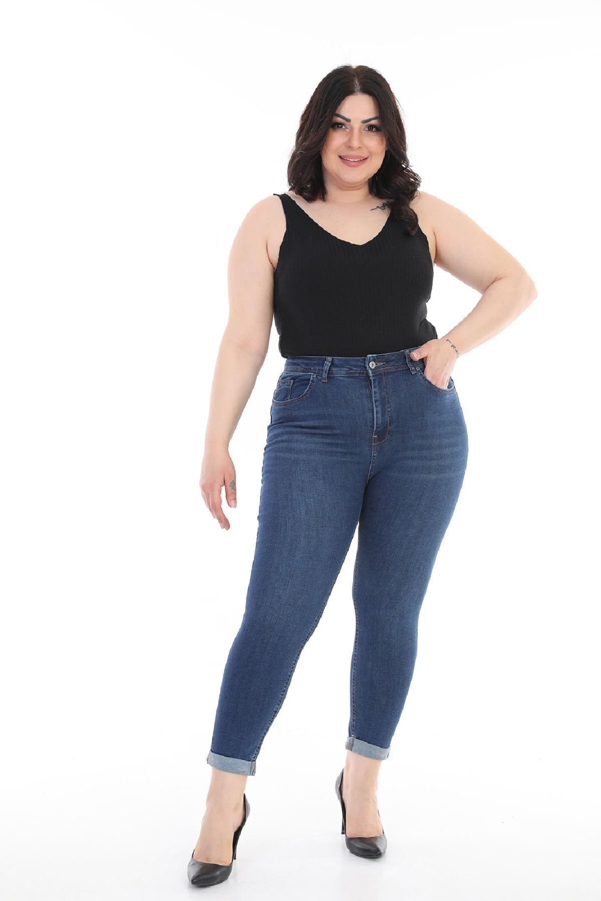 Duble Paça Skinny Kısa Boy Kot Pantolon 820