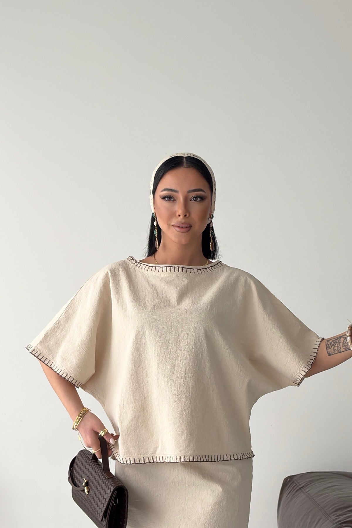 Nakışlı Oversize Bluz