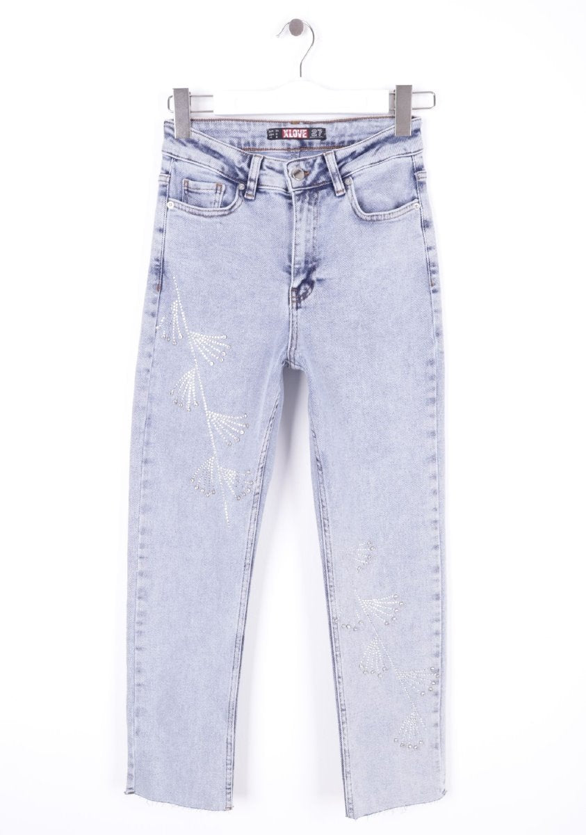 Çapraz Taşlı Mom Fit Kot Pantolon 7054