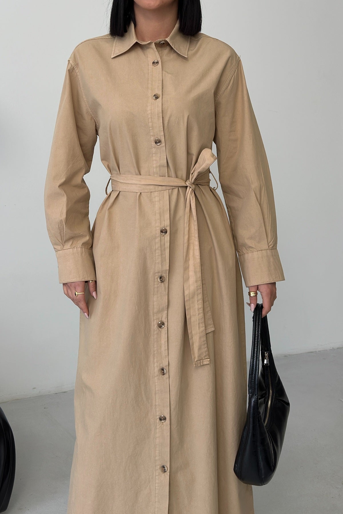 Düğmeli Klasik Uzun Kot Elbise 3034