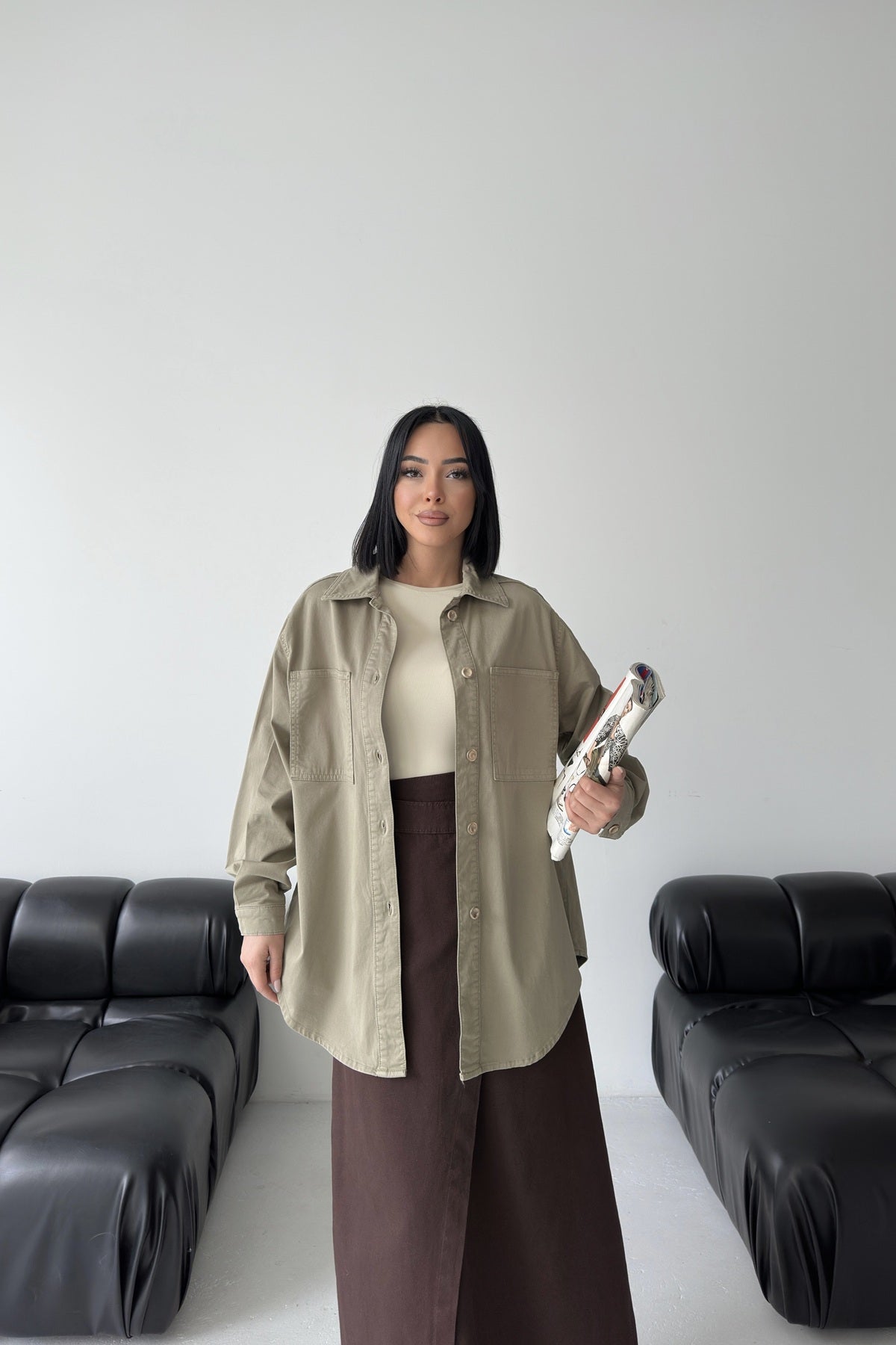 Düğmeli Oversize Kot Gömlek 6080