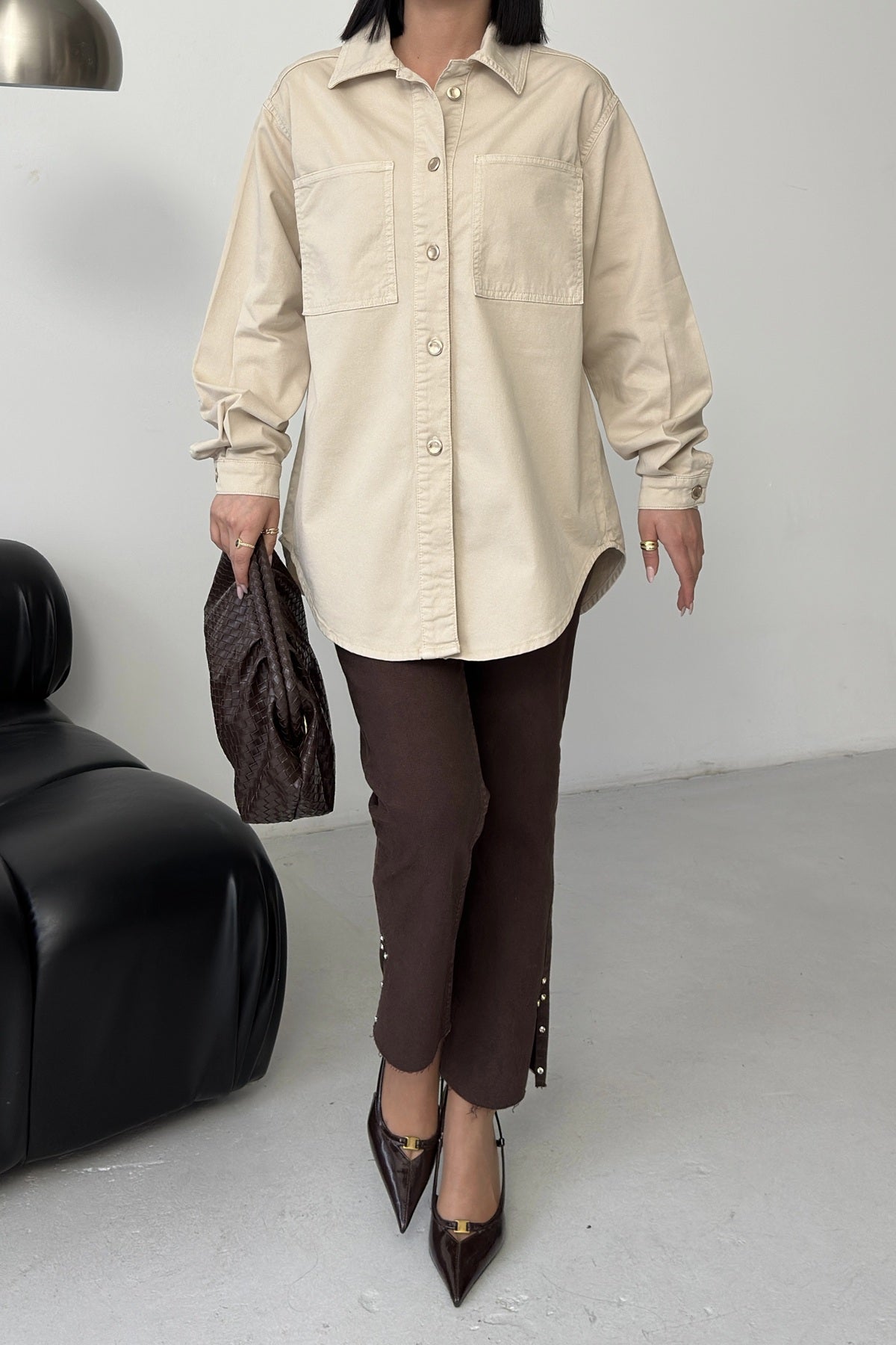 Düğmeli Oversize Kot Gömlek 6080