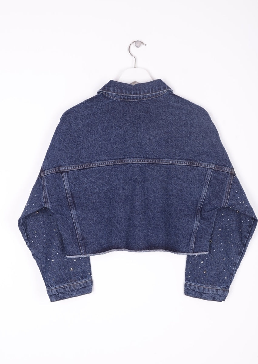 Taşlı Kısa Oversize Kot Ceket 6005