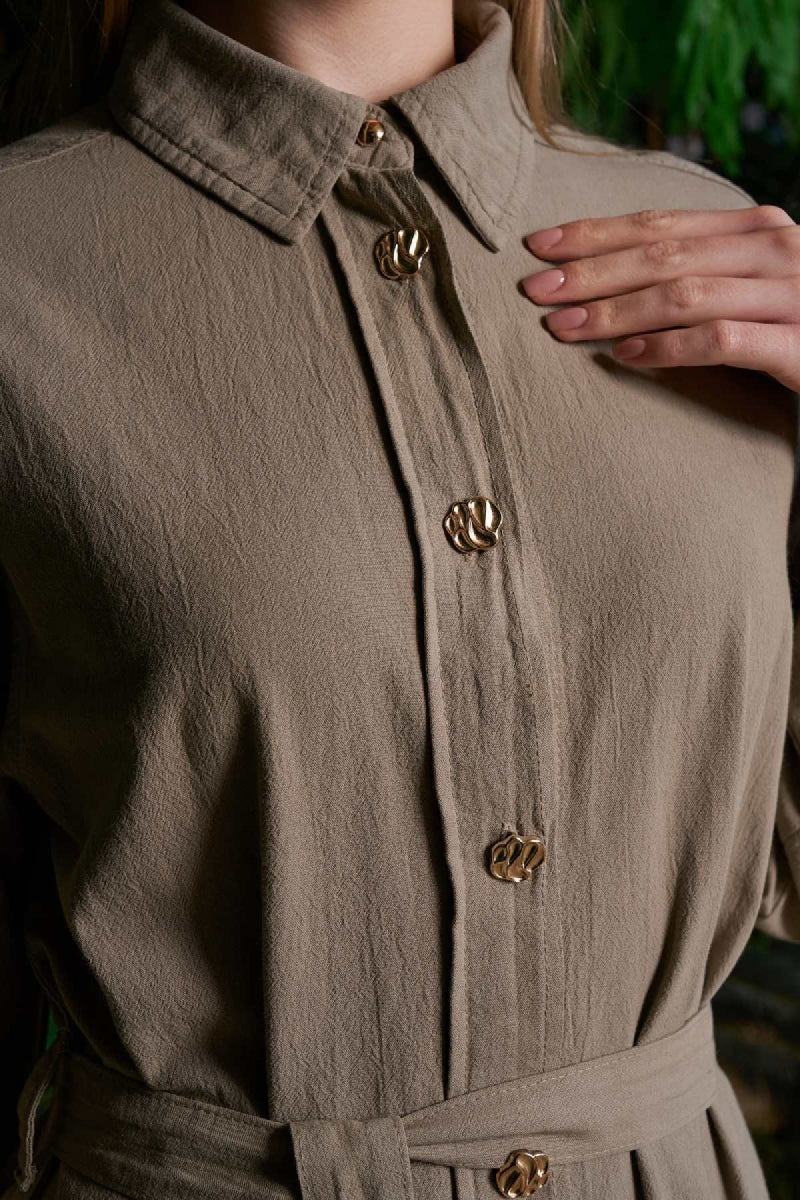 Uzun Keten Elbise HS303