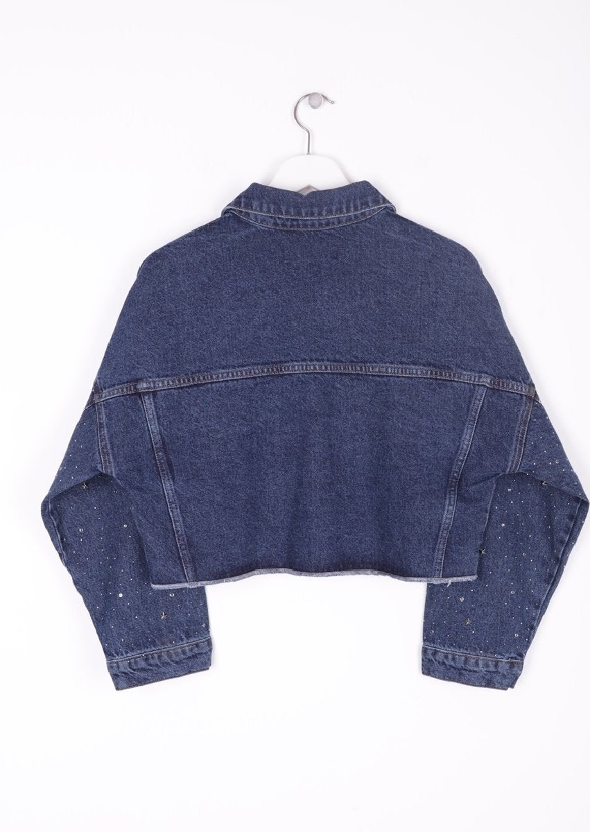 Taşlı Kısa Oversize Kot Ceket 6005