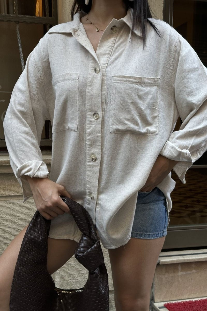 Düğmeli Oversize Gömlek 6207