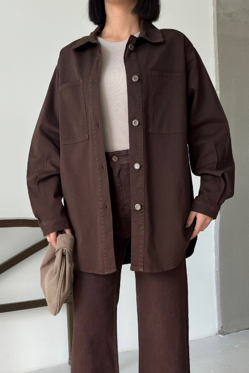 Düğmeli Oversize Kot Gömlek 6080